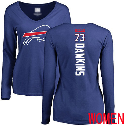 NFL Women Buffalo Bills #73 Dion Dawkins Royal Blue Backer Long Sleeve T Shirt->women nfl jersey->Women Jersey